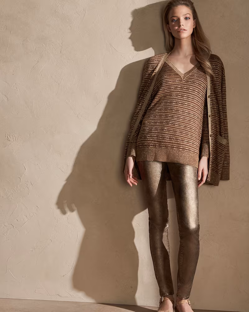 Ralph Lauren Collection Metallic Deco Knit V-Neck Sweater