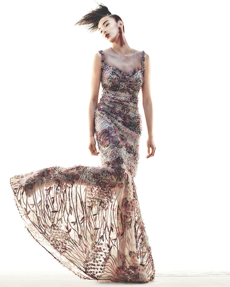 Rickie Freeman for Teri Jon Sleeveless Floral Illusion Mermaid Gown