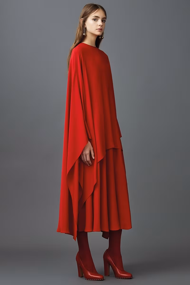Valentino Detachable-cape silk-crepe dress