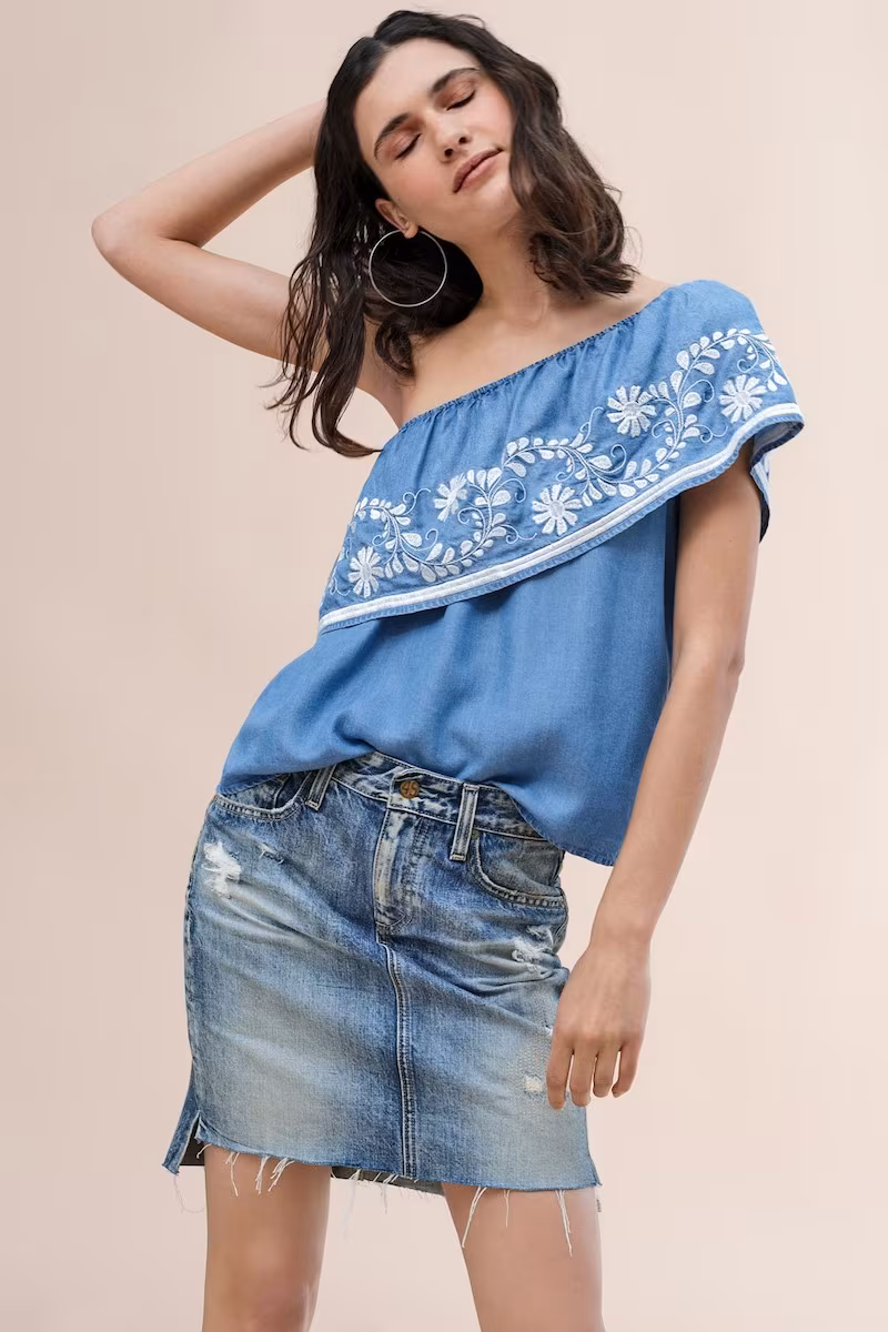 AG The Erin Raw Step Hem Denim Skirt