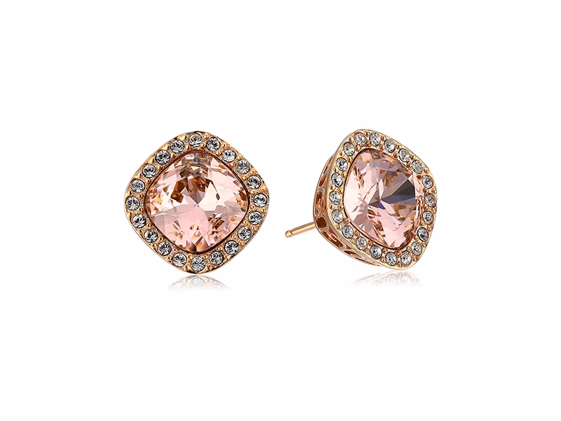 Amazon Collection Sterling Silver Swarovski Elements Crystal Morganite Cushion-Cut Halo Stud Earrings