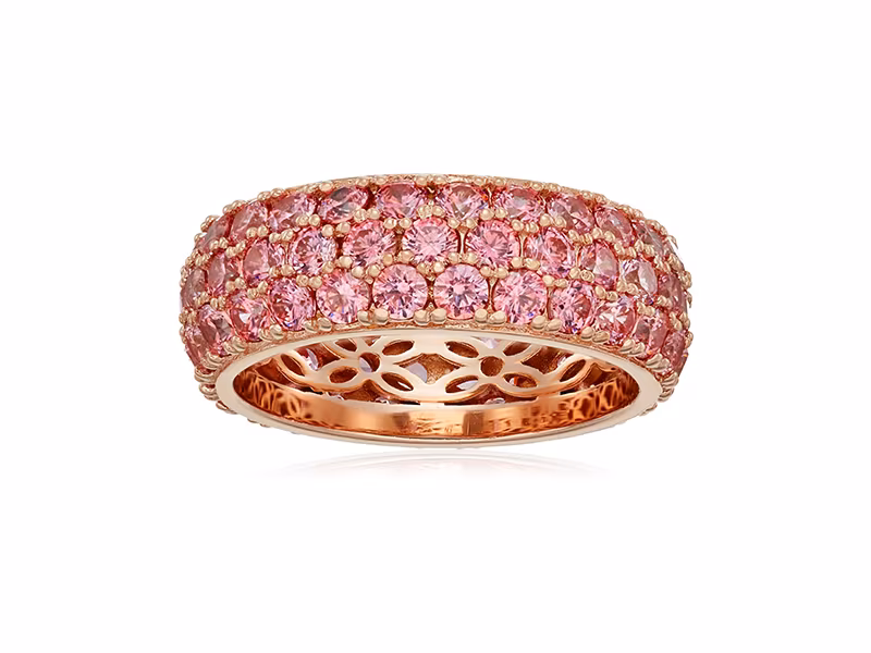 Amazon Collection Yellow Gold-Plated Sterling Silver Swarovski Zirconia Three-Row Pave Round Cut Ring