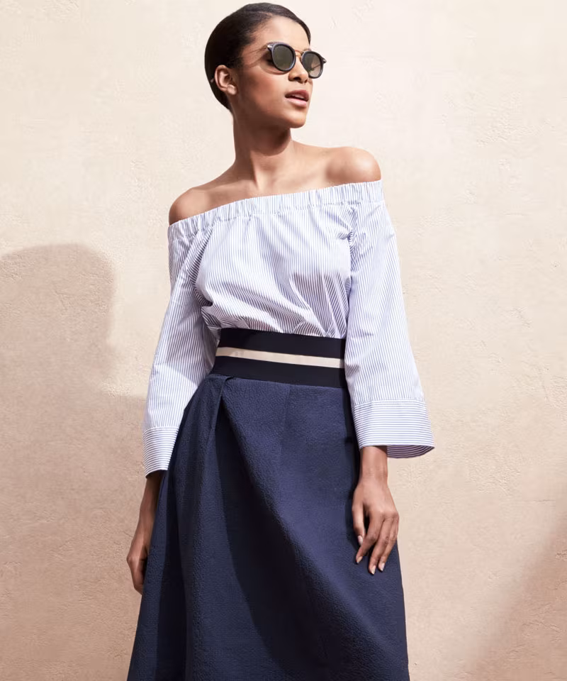 Antonelli Corvara Striped Off-the-Shoulder Cotton Blouse