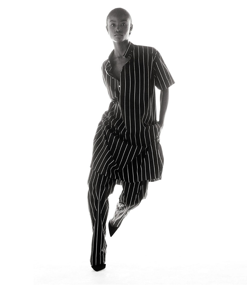 Balenciaga Asymmetric-sleeve striped shirtdress