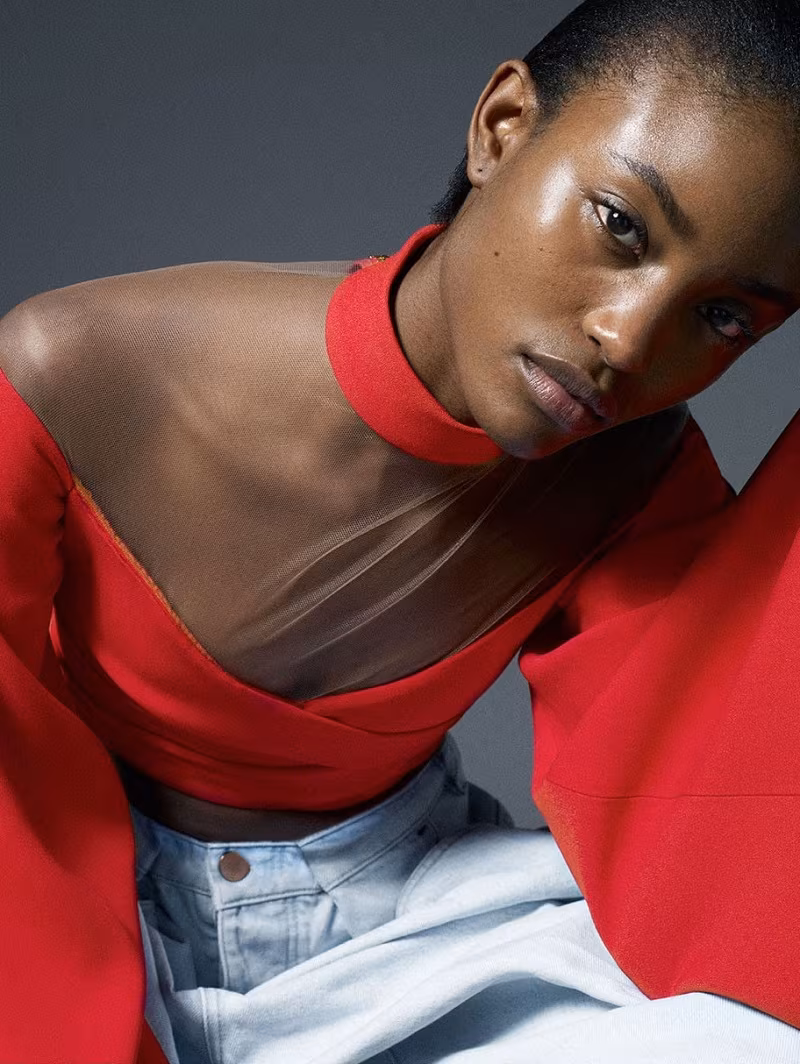Balmain High-neck wide-sleeve cropped top