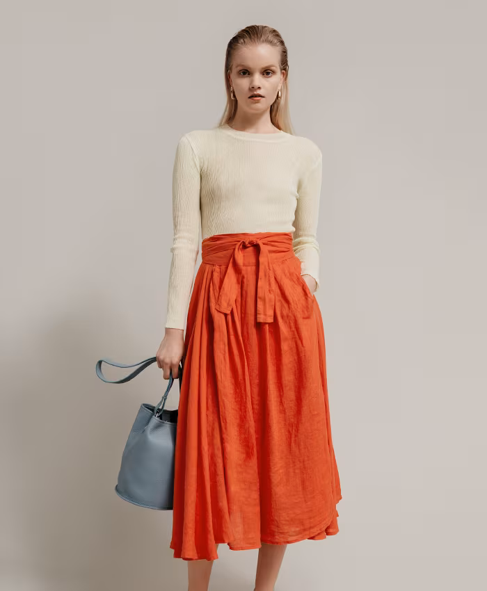 Black Crane Wrap Skirt in Paprika