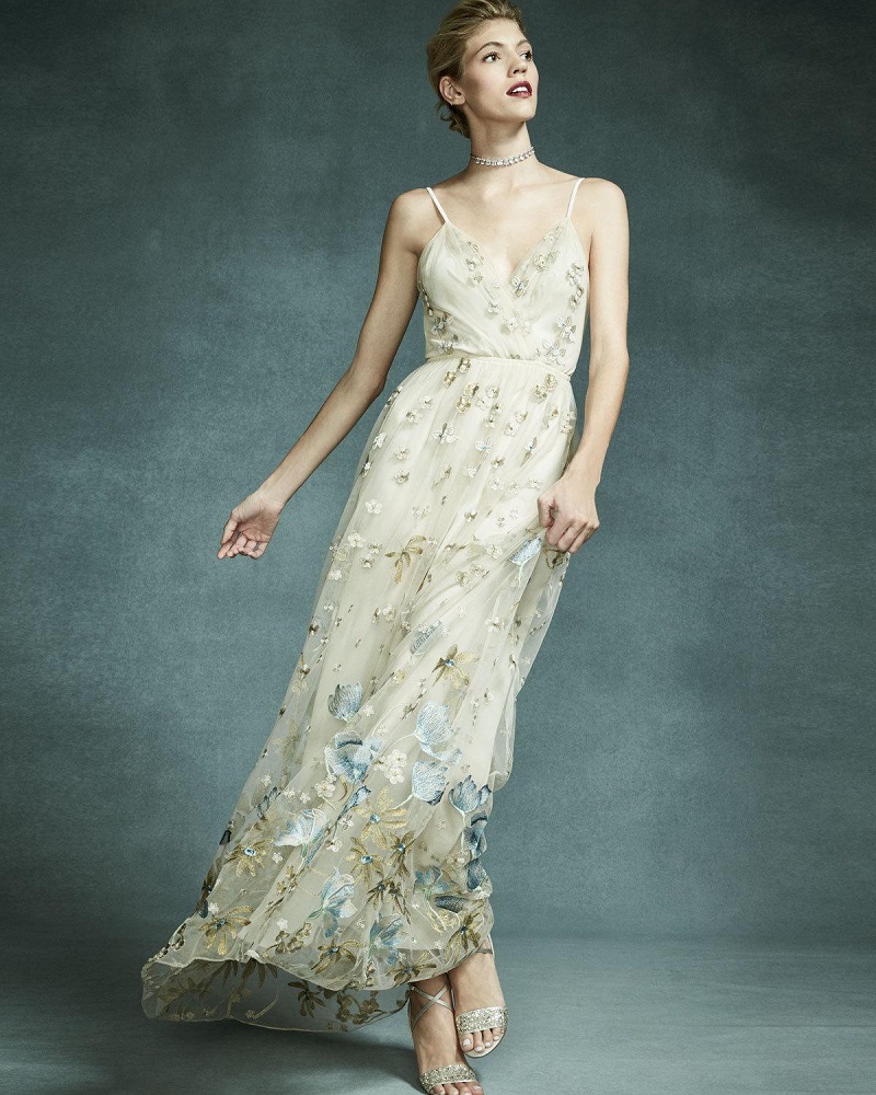 Elie Tahari Sleeveless Metallic Floral Tulle Gown
