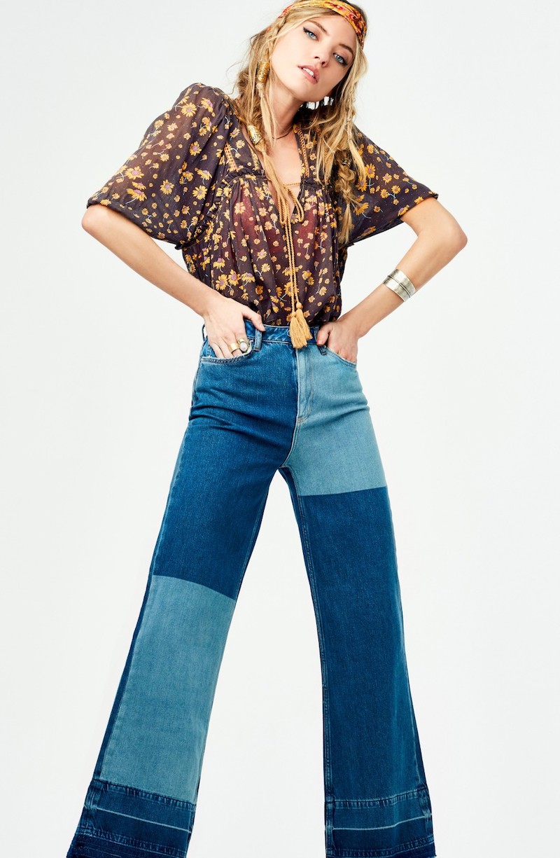 Free People The Wideleg High Waist Patchwork Jeans