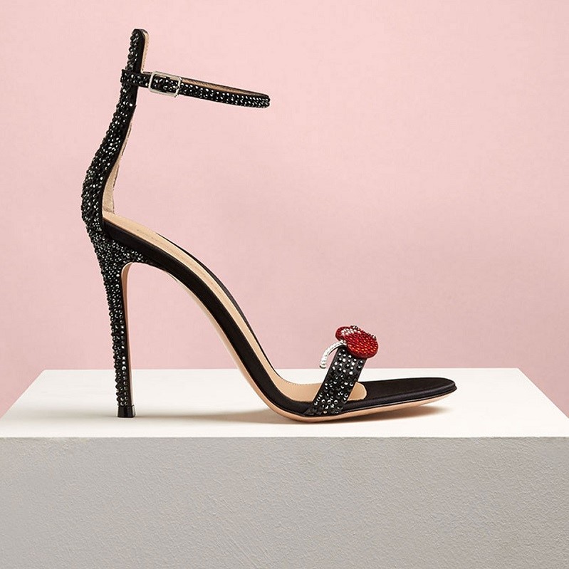 Gianvito Rossi Cherry crystal-embellished satin sandals