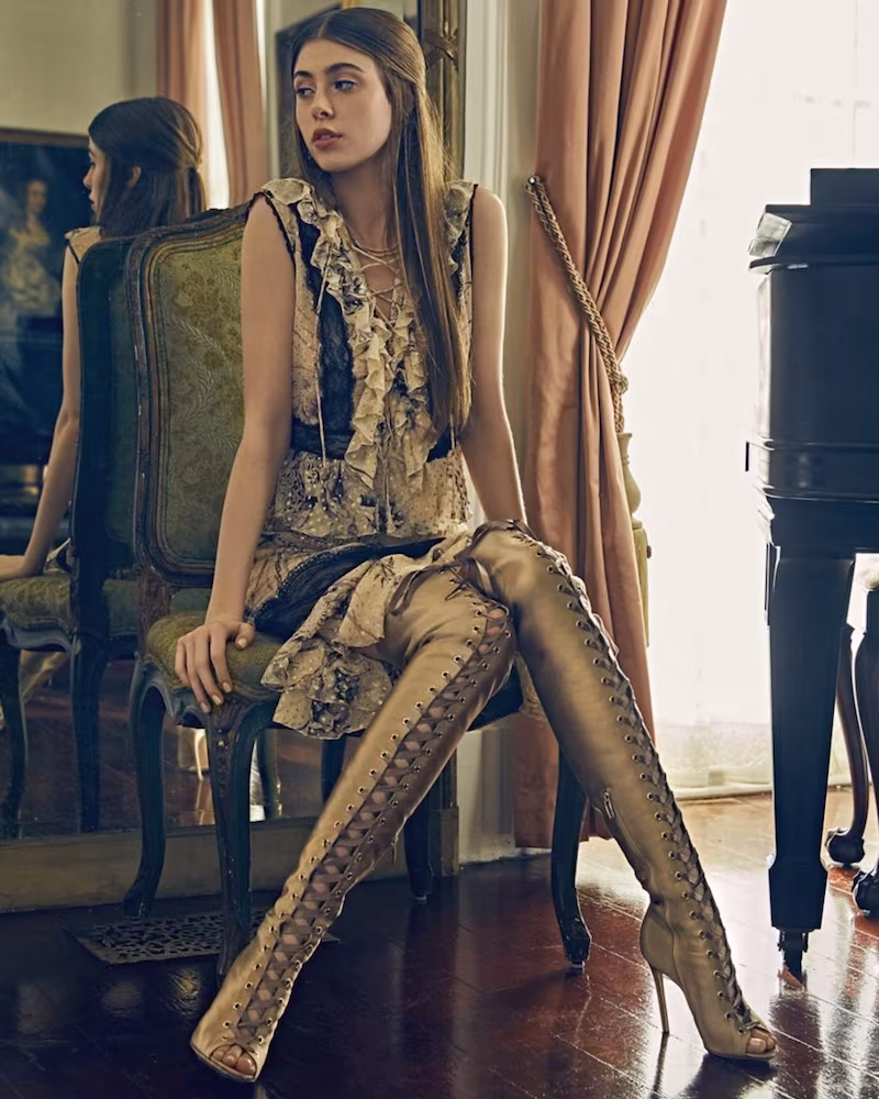 Gianvito Rossi Marie Satin Over-The-Knee Lace-Up Peep Toe Boots