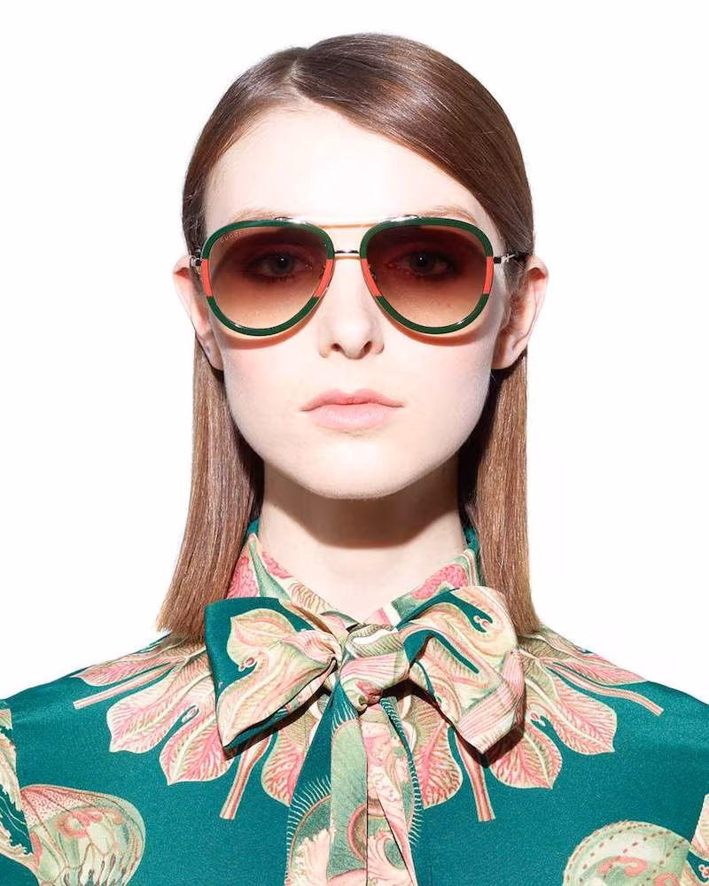 Gucci Red and Green Frame Aviator Sunglasses