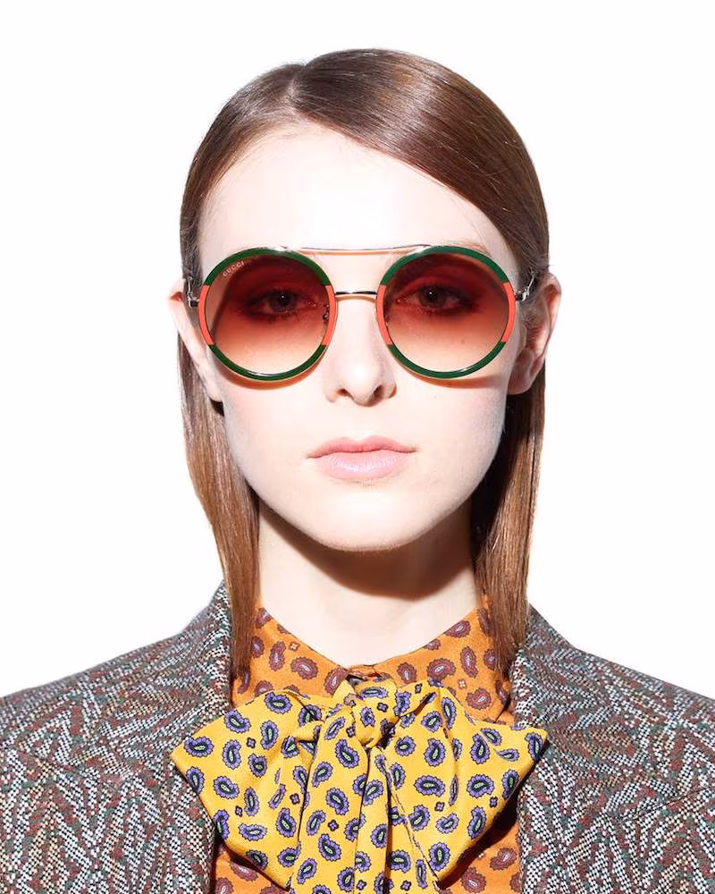 Gucci Red and Green Frame Round Sunglasses