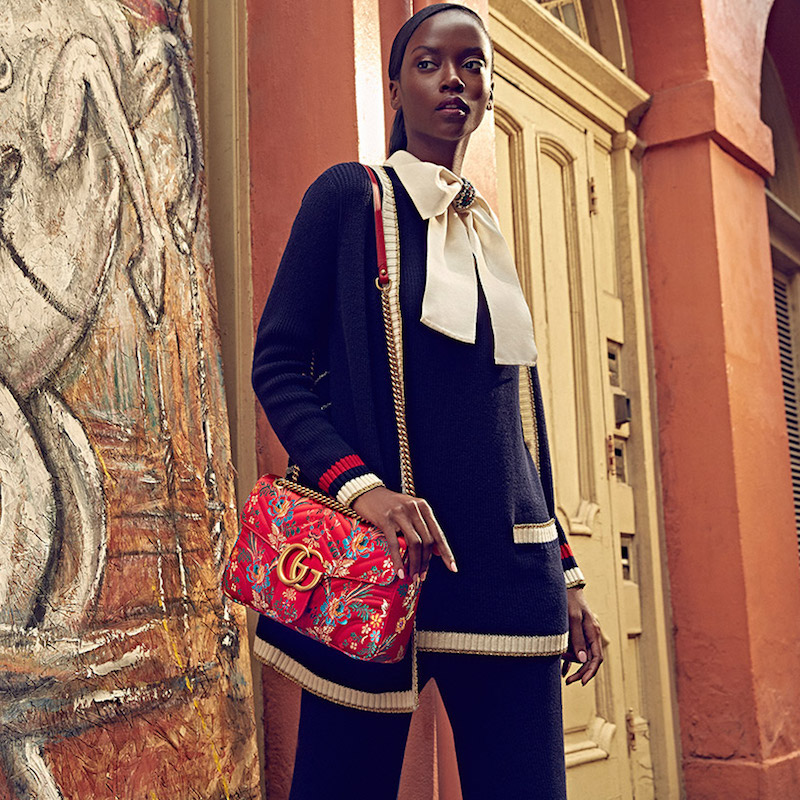 Gucci Small GG Marmont Matelassé Floral Jacquard Chain Shoulder Bag