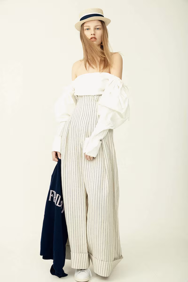 Jacquemus Wide Linen & Wool Blend Striped Pants