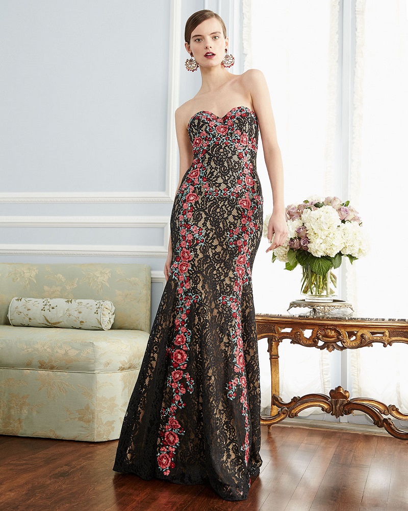 Jovani Strapless Embroidered Floral Lace Gown