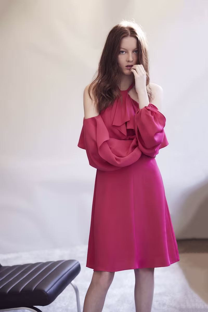 Kobi Halperin Janella Silk Cold-Shoulder Ruffle Cocktail Dress