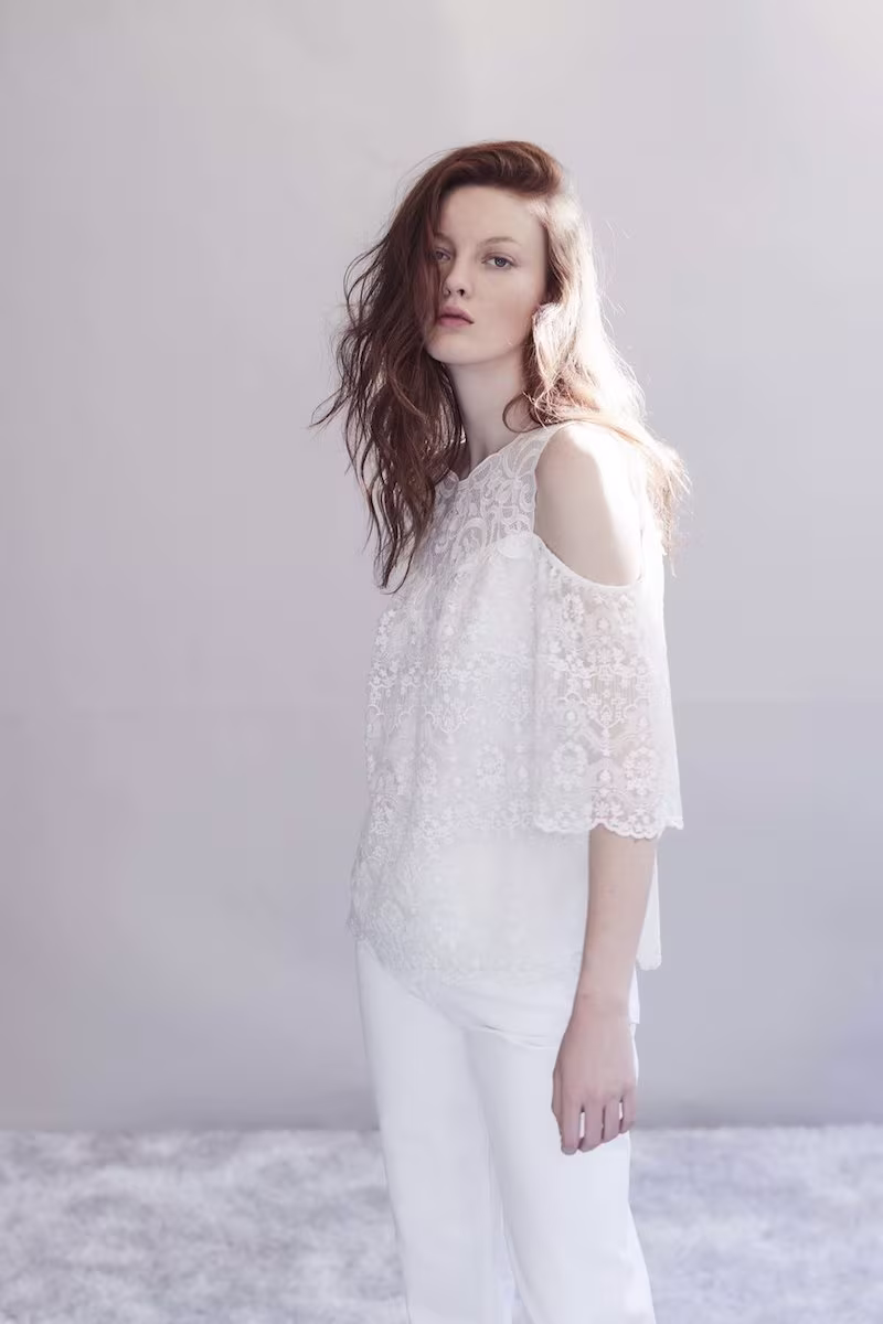 Kobi Halperin Klarissa Cold-Shoulder Lacy Silk Blouse