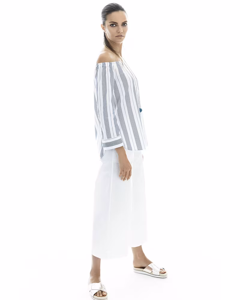 Lafayette 148 New York Natayla Striped Stretch-Cotton Off-the-Shoulder Blouse