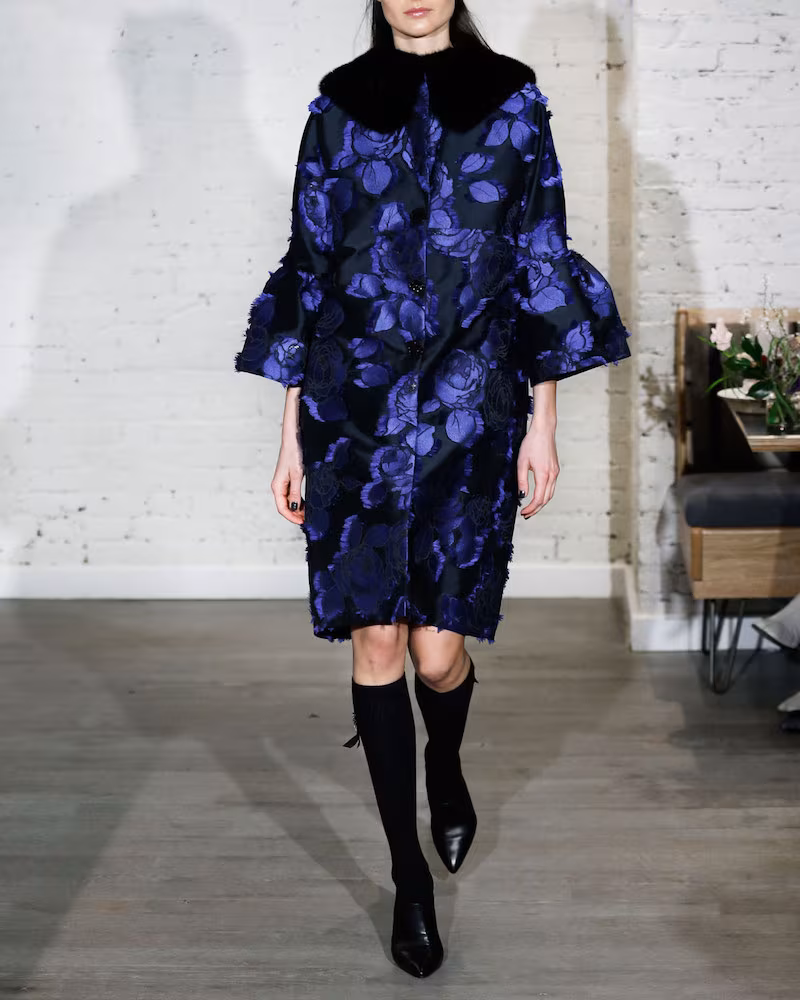 Lela Rose Floral Brocade Bell-Sleeve Coat