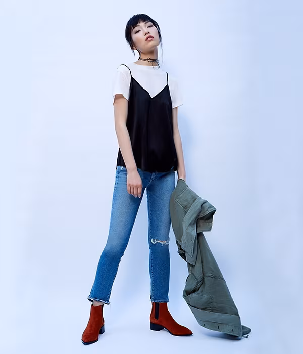 MOTHER Rascal Distressed High-Rise Straight-Leg Ankle Jeans
