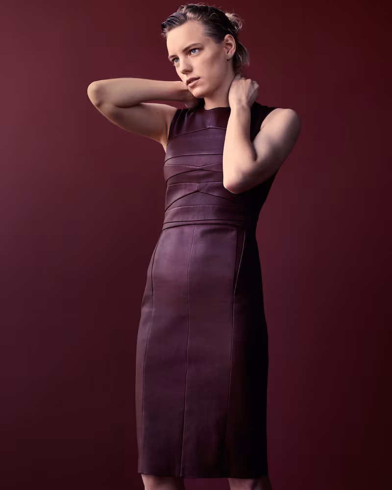 Narciso Rodriguez Leather Sleeveless Sheath Dress