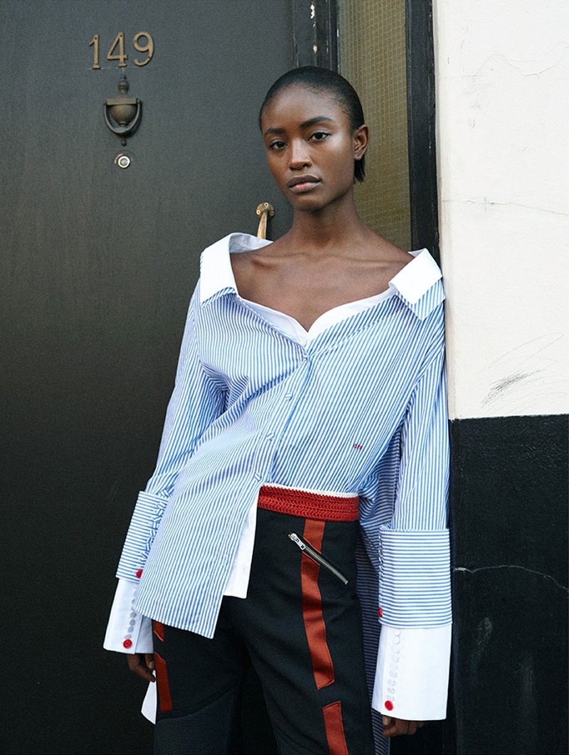 Off-White Off-the-shoulder striped shirt