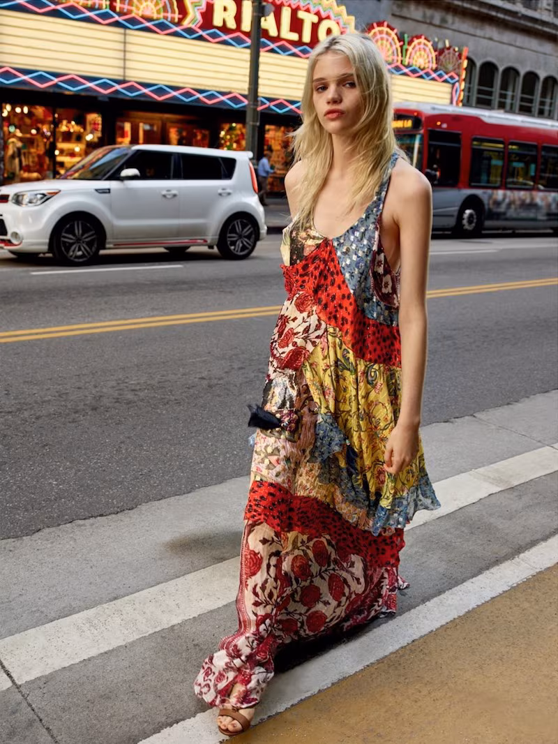 Roberto Cavalli Long Silk Patchwork Dress