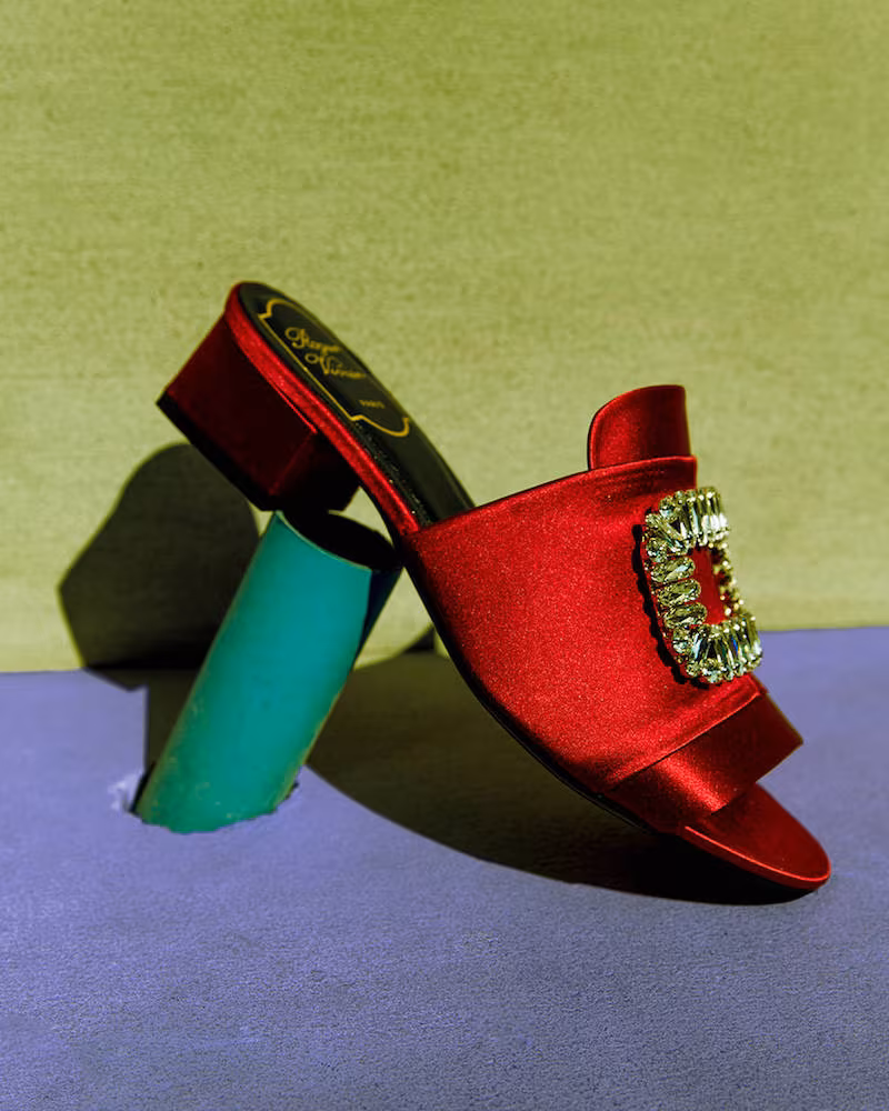 Roger Vivier 40mm Swarovski Satin Slide Sandals