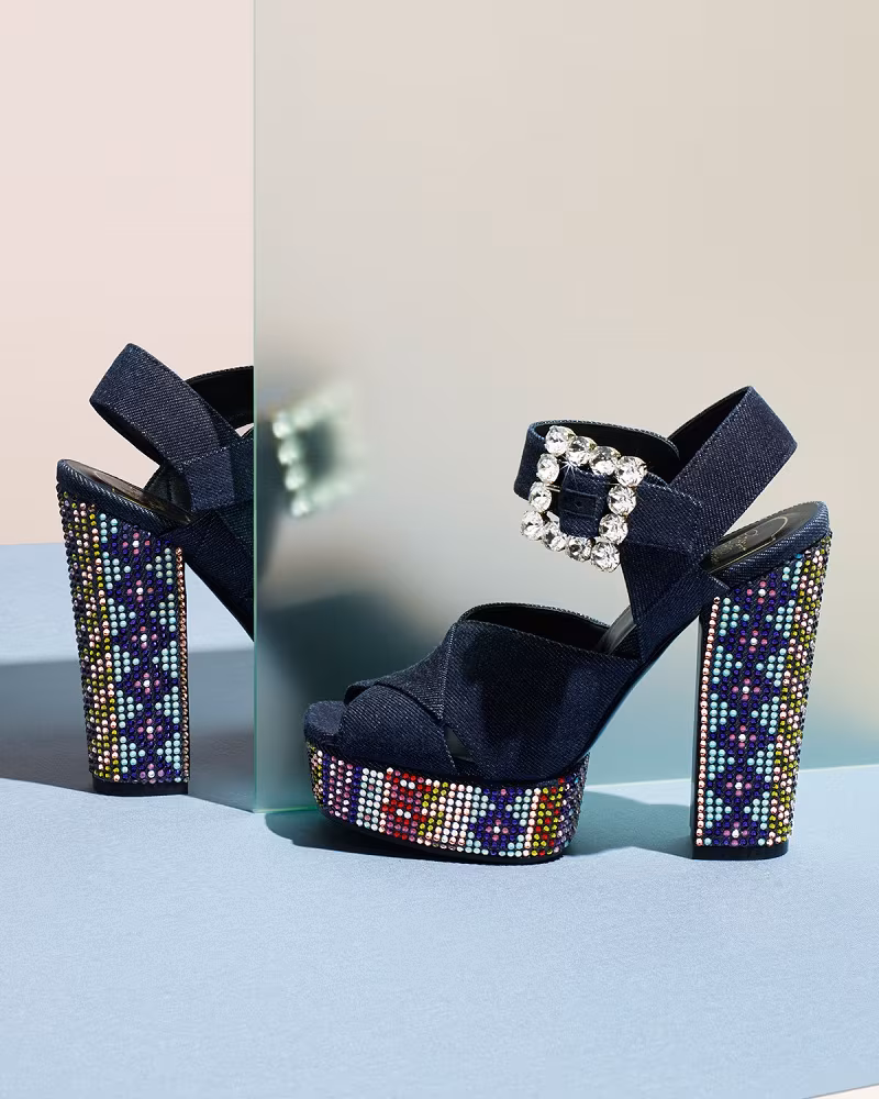 Roger Vivier Anjelica Crystal Denim 130mm Sandal