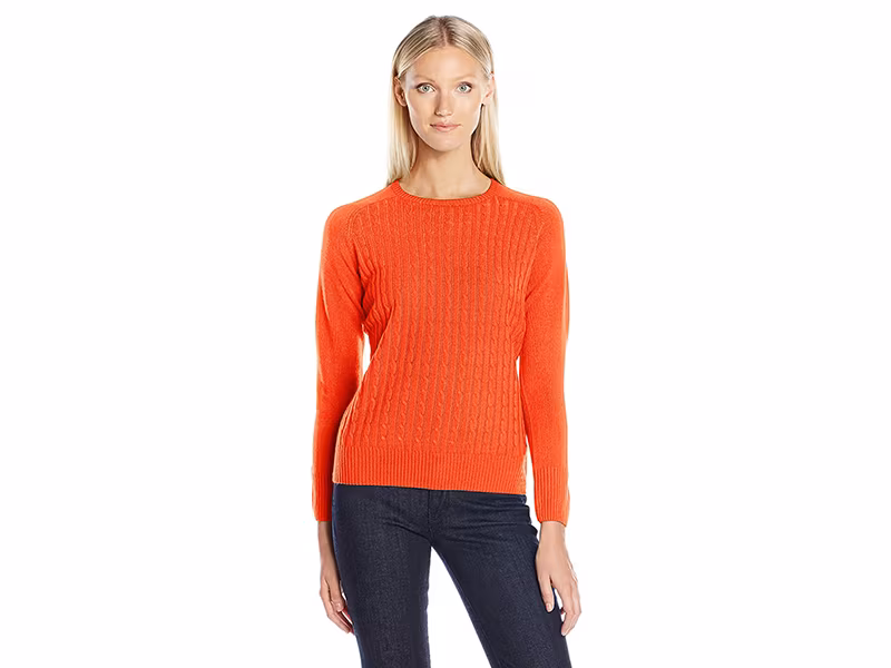 Sag Harbor Crew Neck Cable-Front Pullover Cashmerlon Sweater