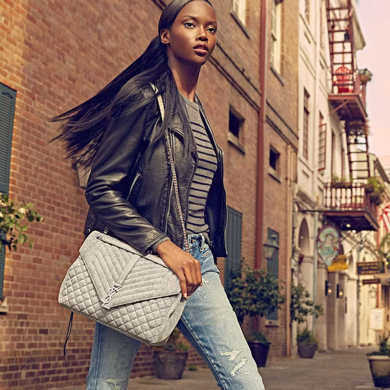 Saint Laurent Monogram Large Envelope Tri-Quilted Denim Chain Shoulder Bag