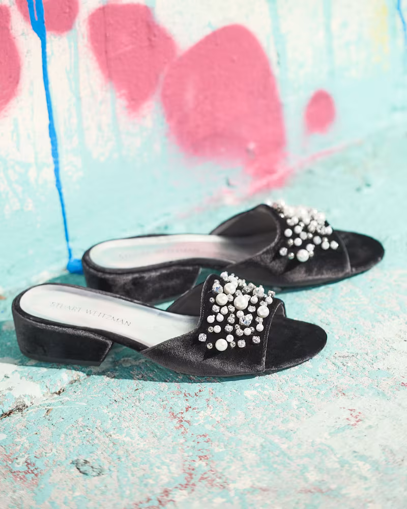 Stuart Weitzman Decorslide Embellished Velvet Sandal 1