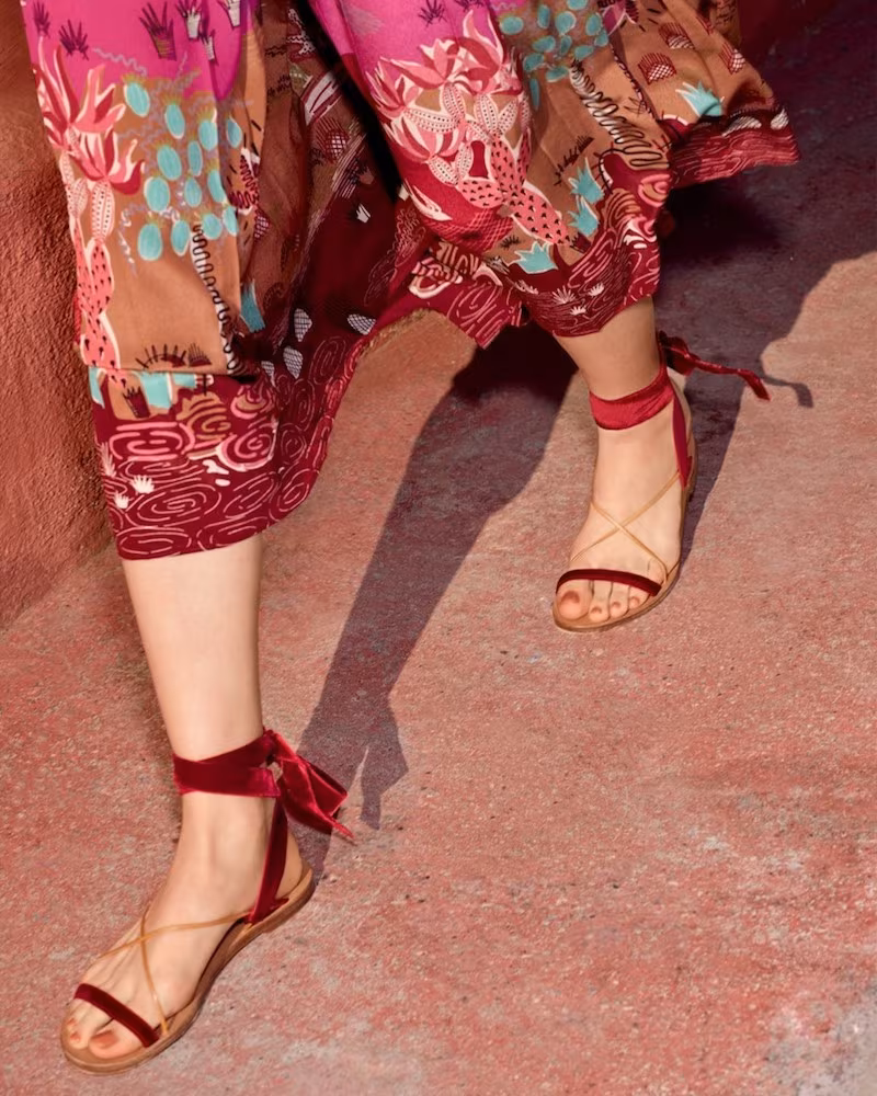 Valentino Velvet Ankle-Wrap Sandals