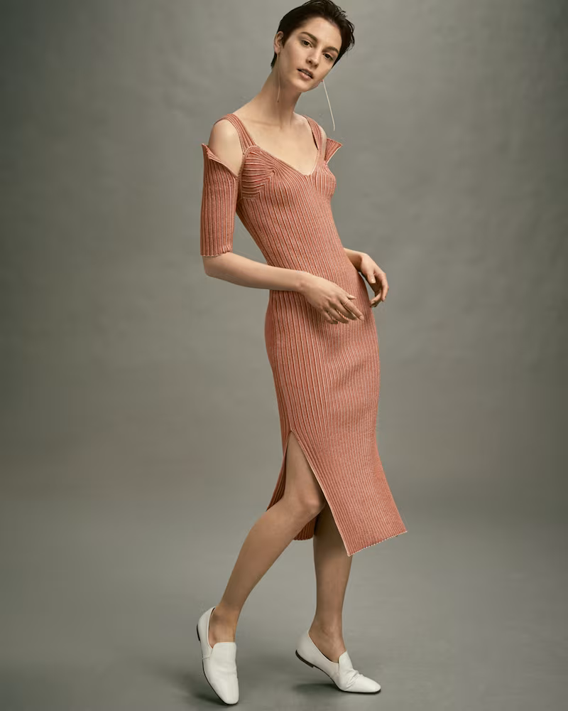 Victoria Beckham Rib-Knit Cold Shoulder Dress