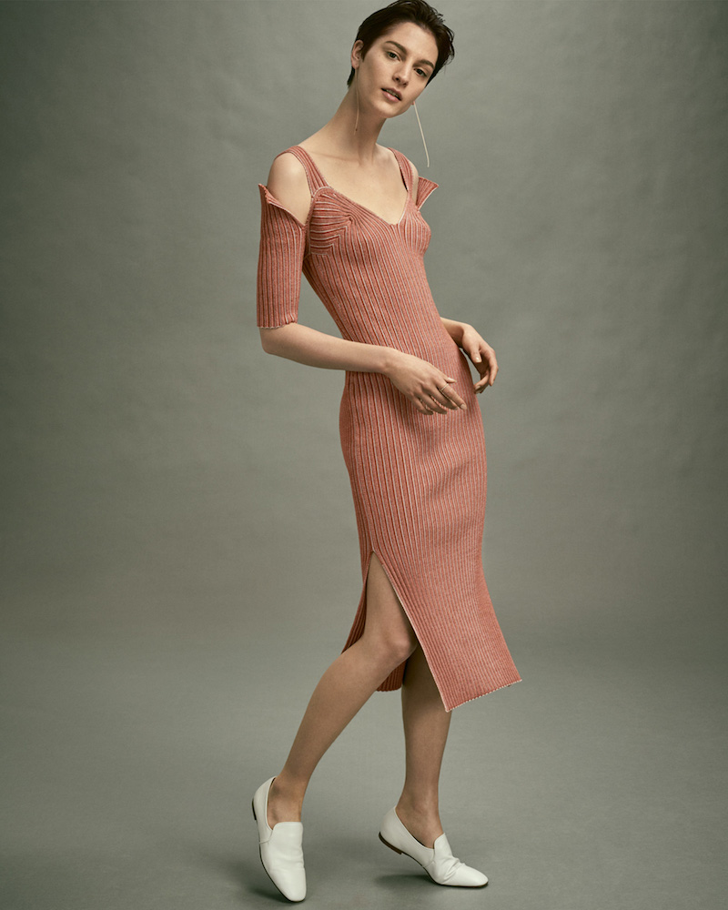 Victoria Beckham Rib-Knit Cold Shoulder Dress