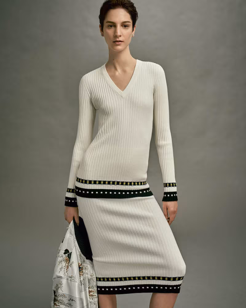 Victoria Beckham Wool-Blend Ribbed Midi-Skirt