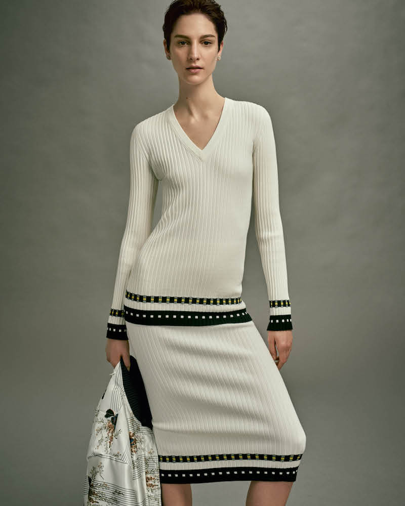 Victoria Beckham Wool-Blend Ribbed Midi-Skirt