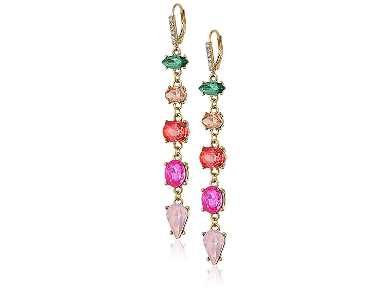 Betsey Johnson Marie Antoinette Mixed Faceted Stone Linear Drop Earrings