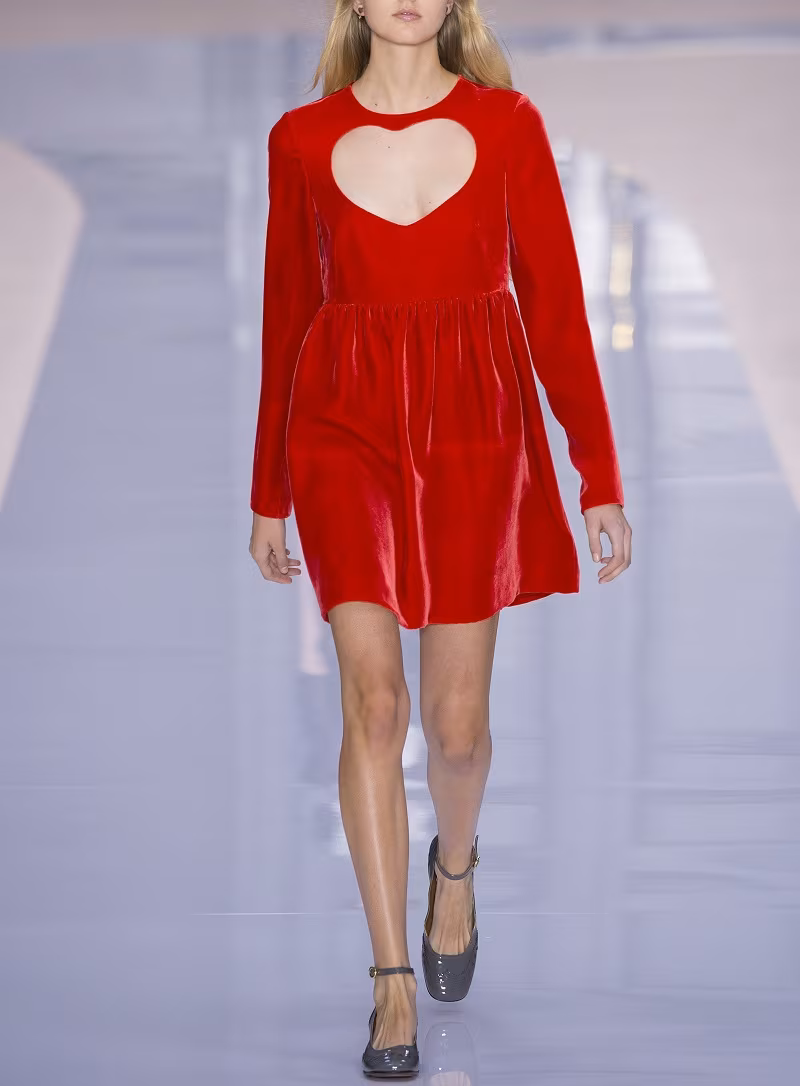 Chloe Long-Sleeve Velvet Heart-Cutout Minidress