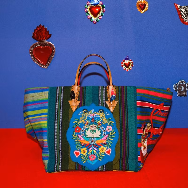 Christian Louboutin Mexicaba Crest-Embroidered Striped Tote