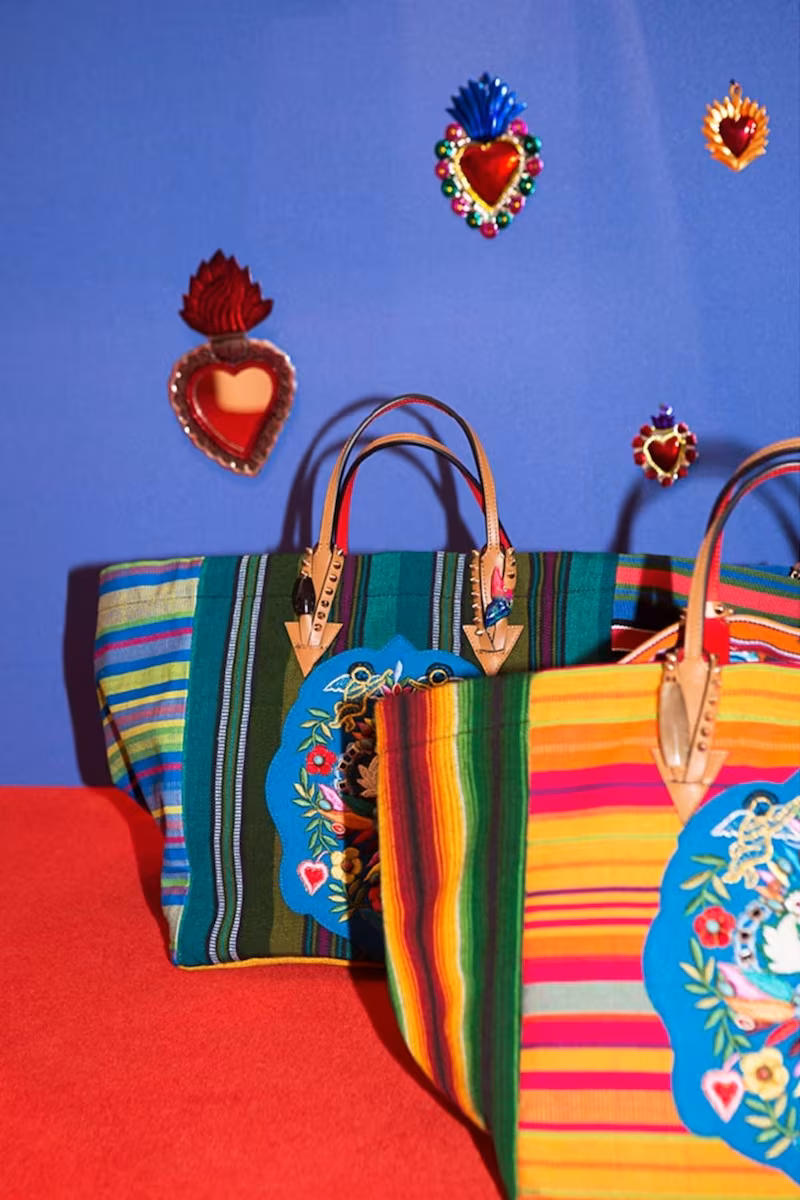 Christian Louboutin Mexicaba Crest-Embroidered Striped Tote