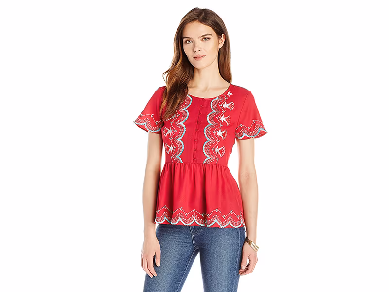 Ella Moon Madalynn Short Sleeve Embroidered Peplum Top
