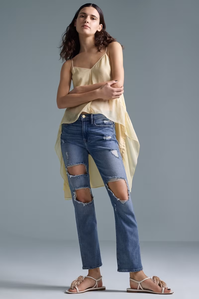 FRAME Le High Straight Destroyed Crop Jeans