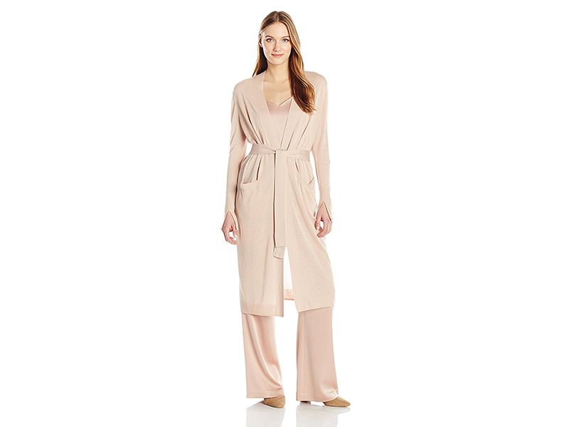 HALSTON HERITAGE Long Sleeve Open Front Duster Cardigan with Sash
