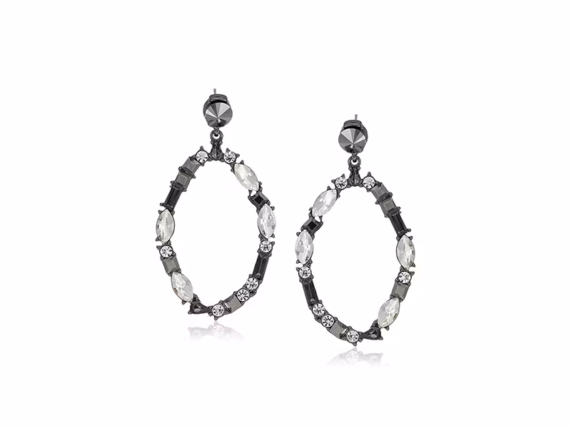 Kenneth Cole New York "Stone Cluster Metallic" Mixed Metallic Faceted Stone Oval Gypsy Hoop Earrings