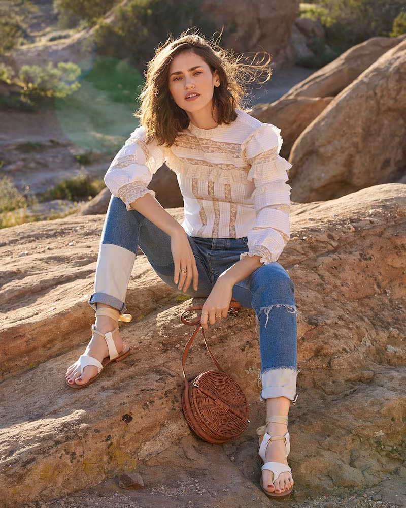 La Vie Rebecca Taylor Patched Mid Rise Straight Ankle Jeans