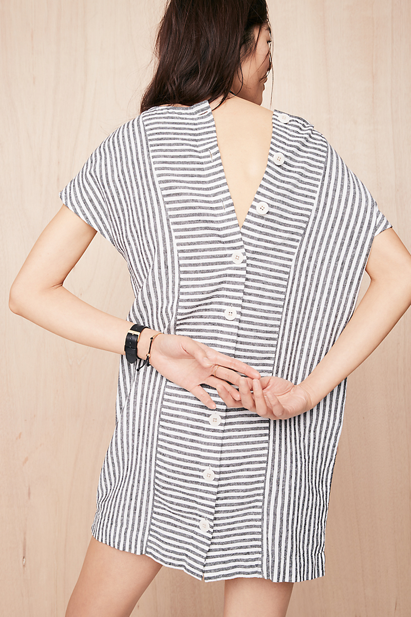Madewell Stripe-Play Button-Back Tee Dress