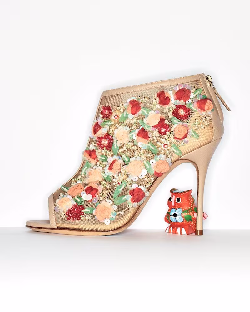 Manolo Blahnik Clizia Mesh Floral Peep-Toe Bootie