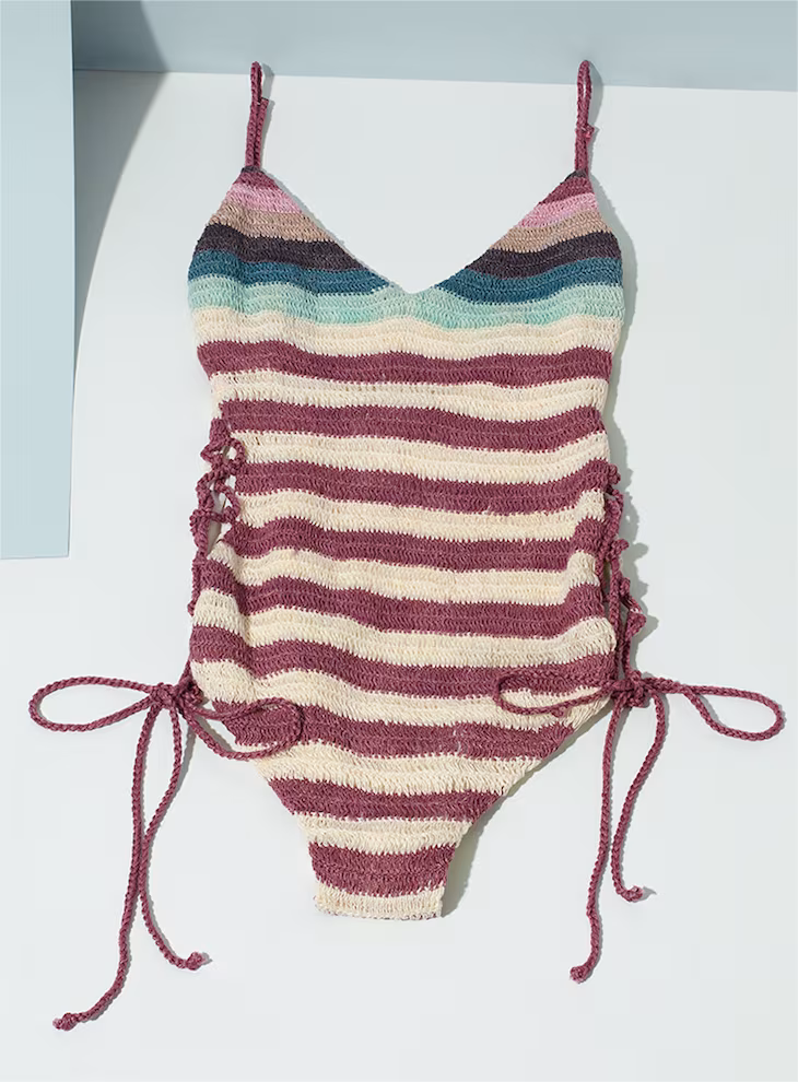 Mara Hoffman Organic Cotton Crochet Lace-up One Piece Swimsuit