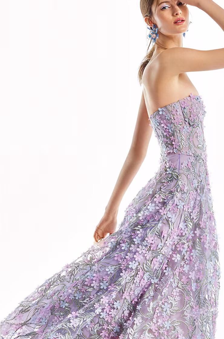 Marchesa Notte Embellished Strapless Midi Dress